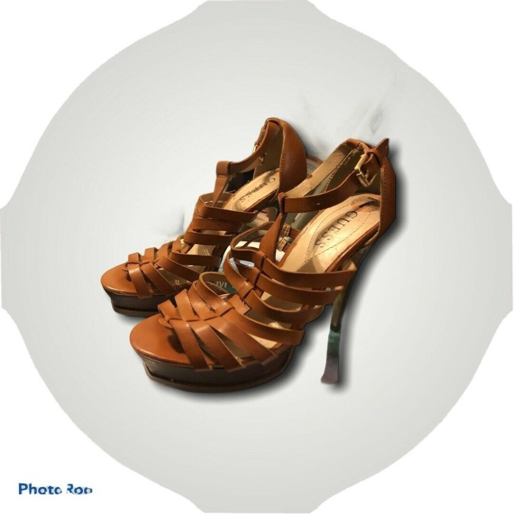 GUESS HIGH HEELS SIZE 7 STRAPPY OPEN TOE LIGHT BRO
